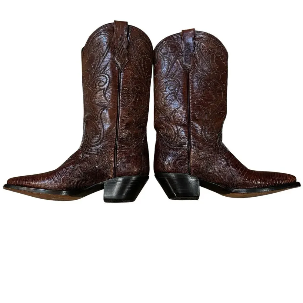 Vintage 1996 Dan Post Teju Lizard Cowboy Boots Brown Mens 6 Wide | W 7. 5-8 EUC!